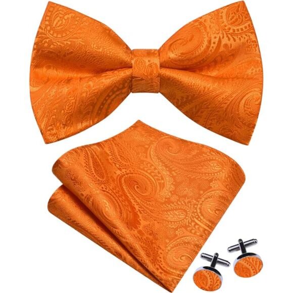Mens Paisley Pre-Tied Bow Tie Handkerchief Jacquard Woven Adjustable - Picture 1 of 6